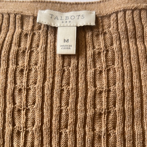 Talbots Women’s Cable Knit Long Sleeve V Neck 100% Cotton Sweater Tan Size Med - Picture 5 of 8